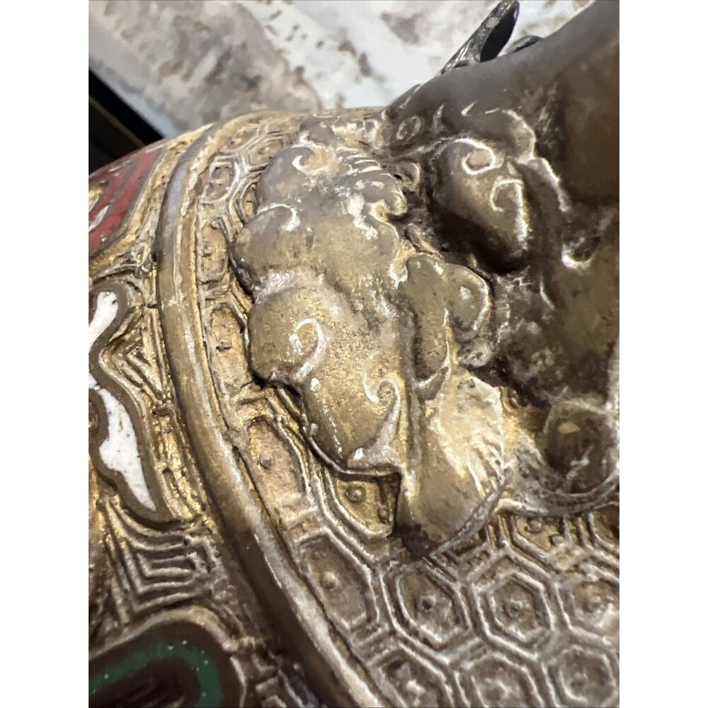 Qianlong Marked Copper Cloisonne Dragon Beast 2 Ear Incense Burner Censer - Picture 15 of 16
